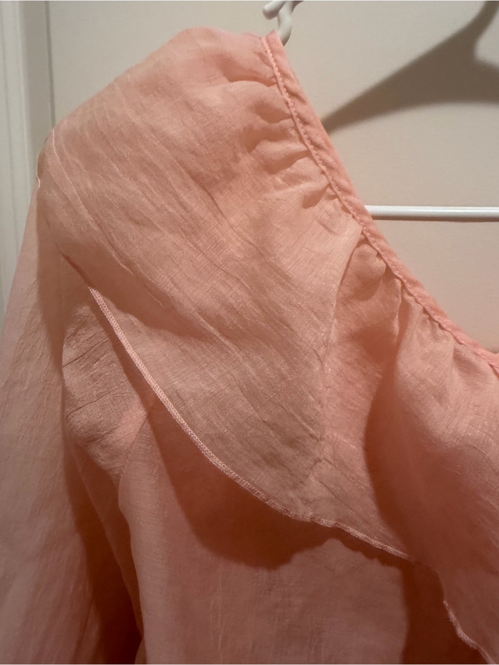 Peach Ruffle V-Neck Long Sleeve Blouse - Picture 7 of 12
